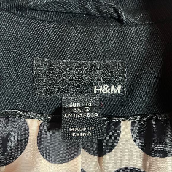 H&M Women Coat 4 Black Contrast Lining Trench Long Line Stylish Jacket Chic - Picture 2 of 11